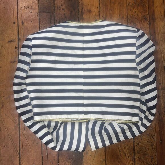 Vintage Saks Fifth Avenue Silk Crop Top Striped Jacket Woman's Size 6 White Blue - Picture 2 of 5
